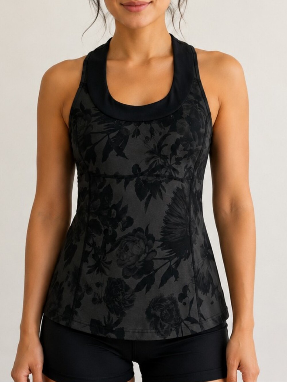 Lululemon Black Floral Racerback Athletic Tank Top Size 8